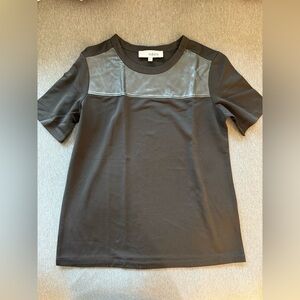 Isabel Lu Black T-Shirt with Faux Leather Detail